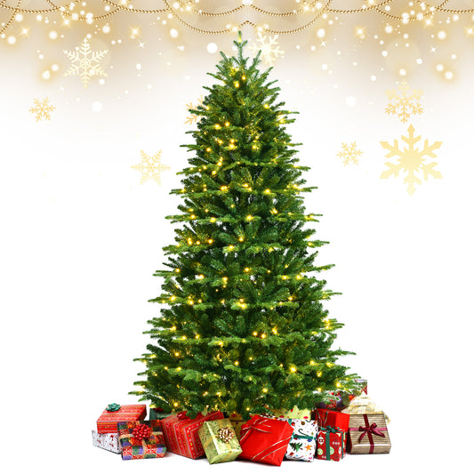 Topbuy Realistic Pre-Lit Christmas Tree 6FT/7FT/8FT Hinged Artificial Pine Tree W/ 310/450/620 LED Lights & 1664/2458/3402 New Tips