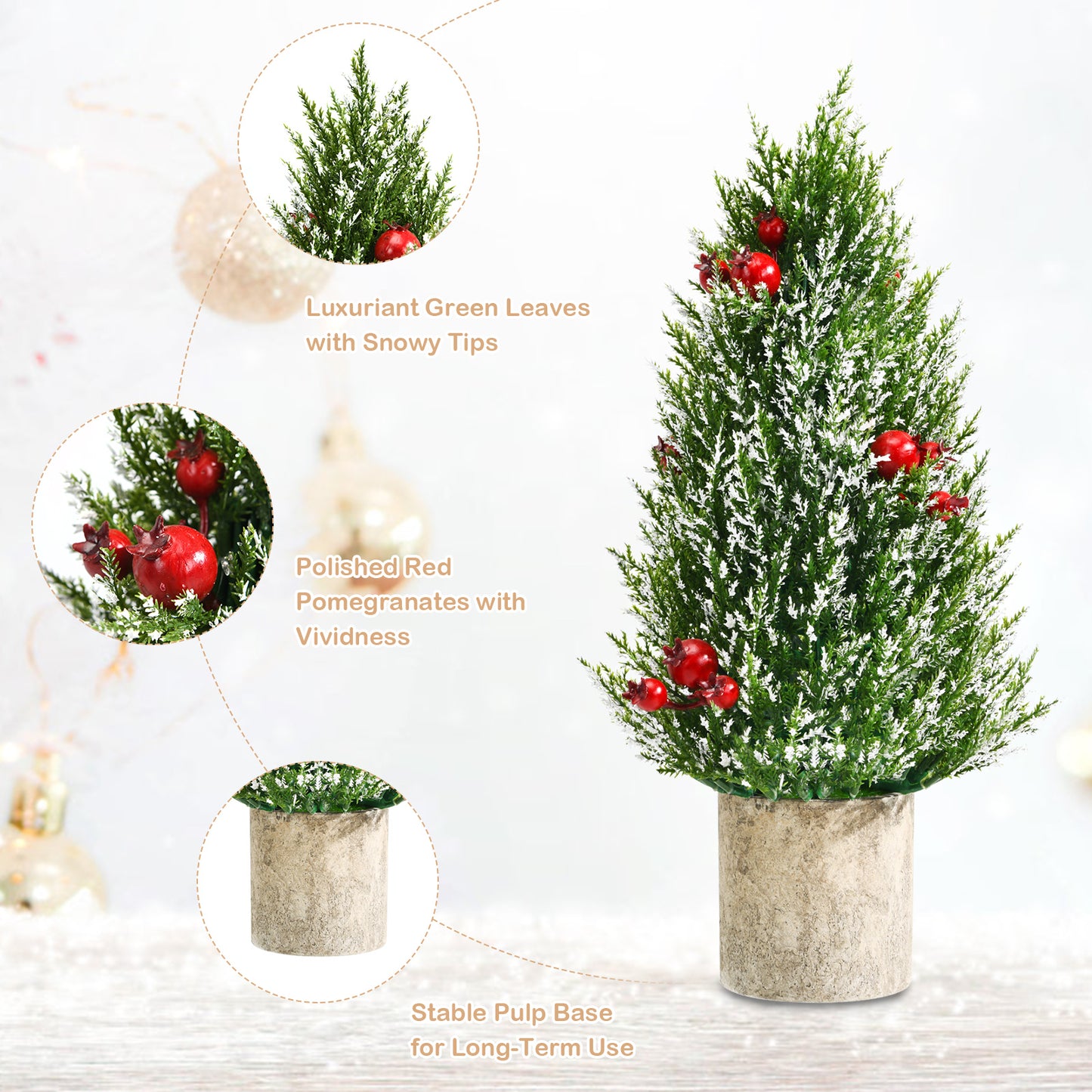 Topbuy 18.5'' Realistic Christmas Tree Tabletop Artificial Xmas Tree w/ 170 Snowy Tips 6 Pomegranate Clusters