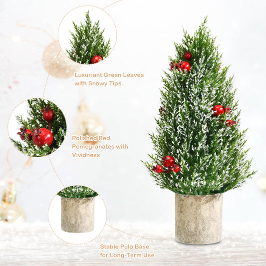 Topbuy 18.5'' Realistic Christmas Tree Tabletop Artificial Xmas Tree w/ 170 Snowy Tips 6 Pomegranate Clusters