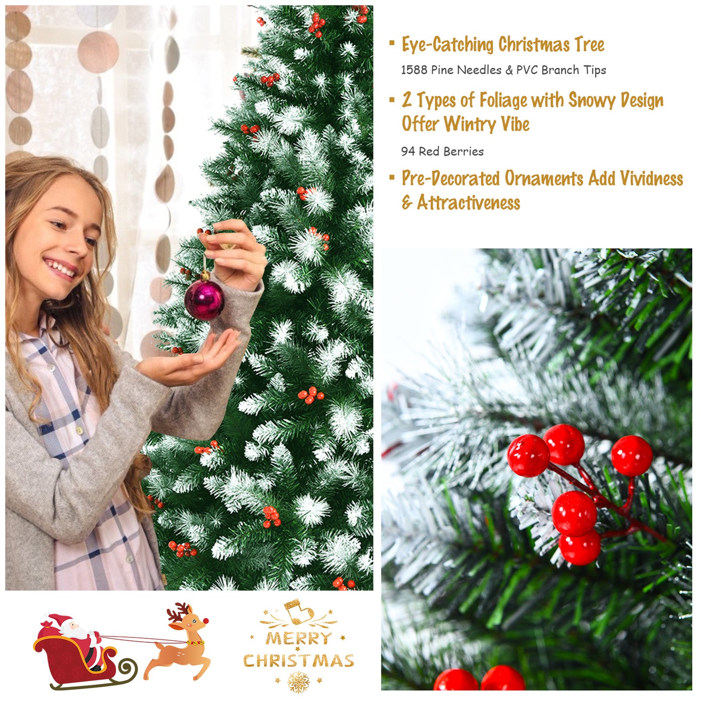 Topbuy 6FT/7FT/8FT Lifelike Christmas Pine Tree Artificial Hinged Xmas Tree W/ Pine Needles & PVC Tips