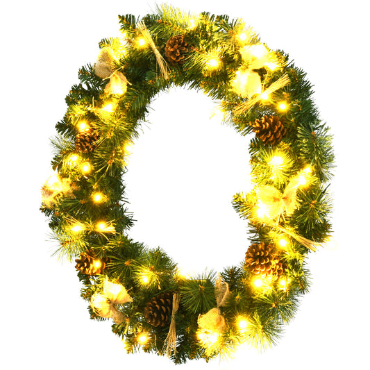 Topbuy 30'' Full Decorated Xmas Wreath Battery Powered Christmas Wreath w/ 50 Warm White LED Lights & Rustic Ornaments