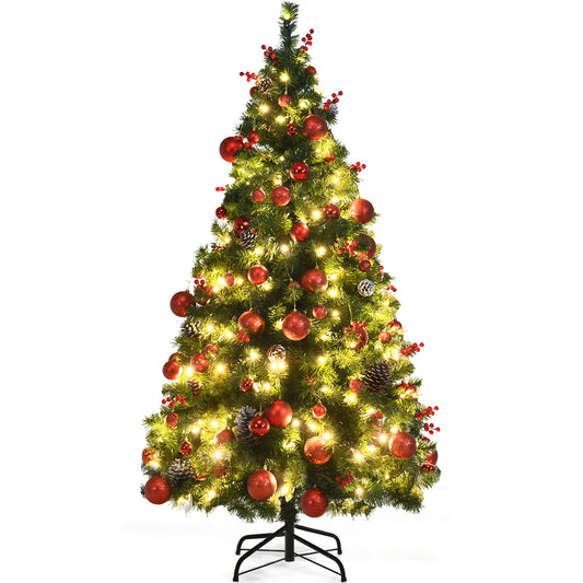 Topbuy 5ft/6ft/7ft Pre-lit Christmas Tree Artificial Christmas Tree Includes 150/250/350 LED Lights & 552/802/1178 Branch Tips