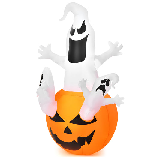 Topbuy 6ft Halloween Inflatables Ghost Pumpkin-Halloween Blow Up Yard Decorations w/Build-in LED Light