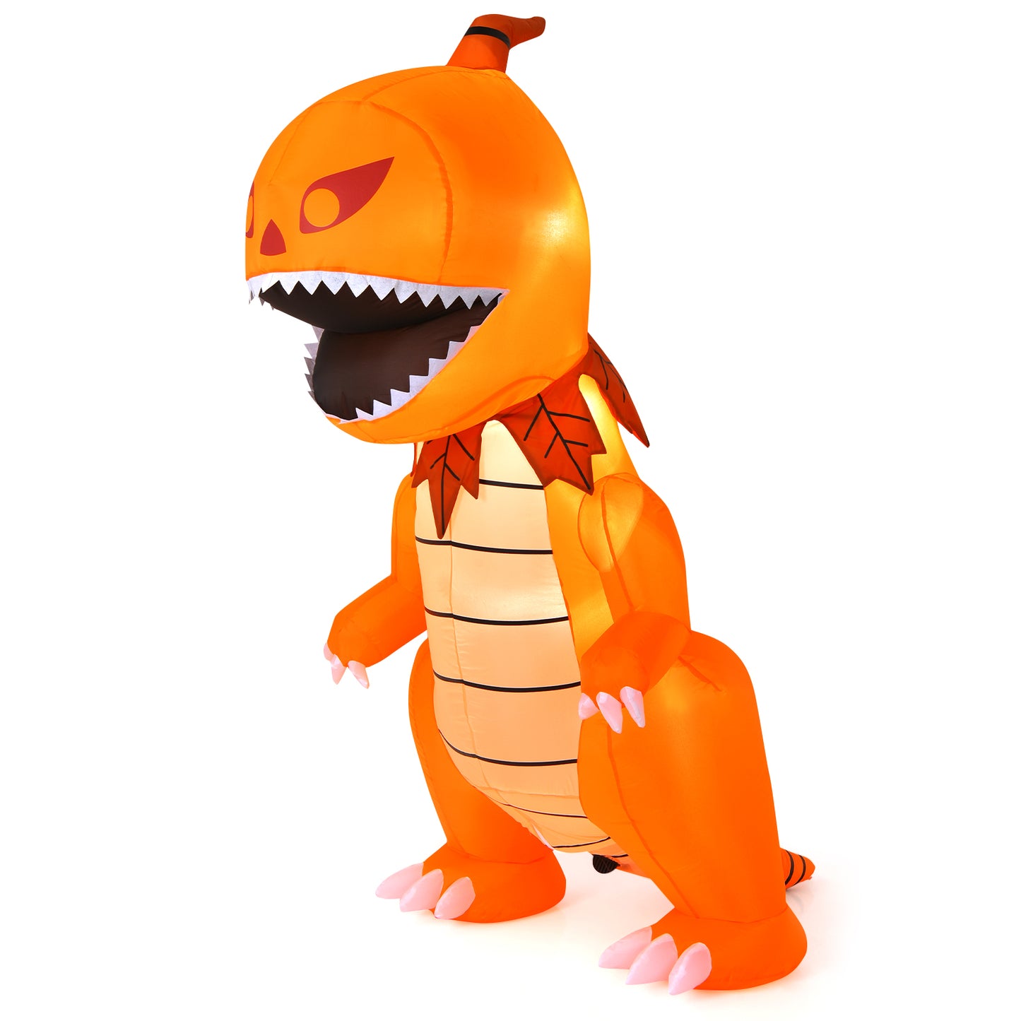 Topbuy 8FT Halloween Inflatable Pumpkin Head Dinosaur Blow Up Halloween Decoration with LED Lights&Blower