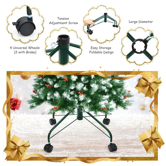 Topbuy Folding Rolling Christmas Tree Stand Metal Base W/ Lockable Universal Wheels for Tree Under 7ft/9ft