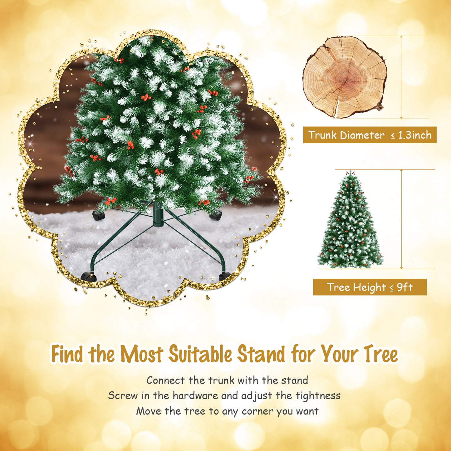 Topbuy Folding Rolling Christmas Tree Stand Metal Base W/ Lockable Universal Wheels for Tree Under 7ft/9ft