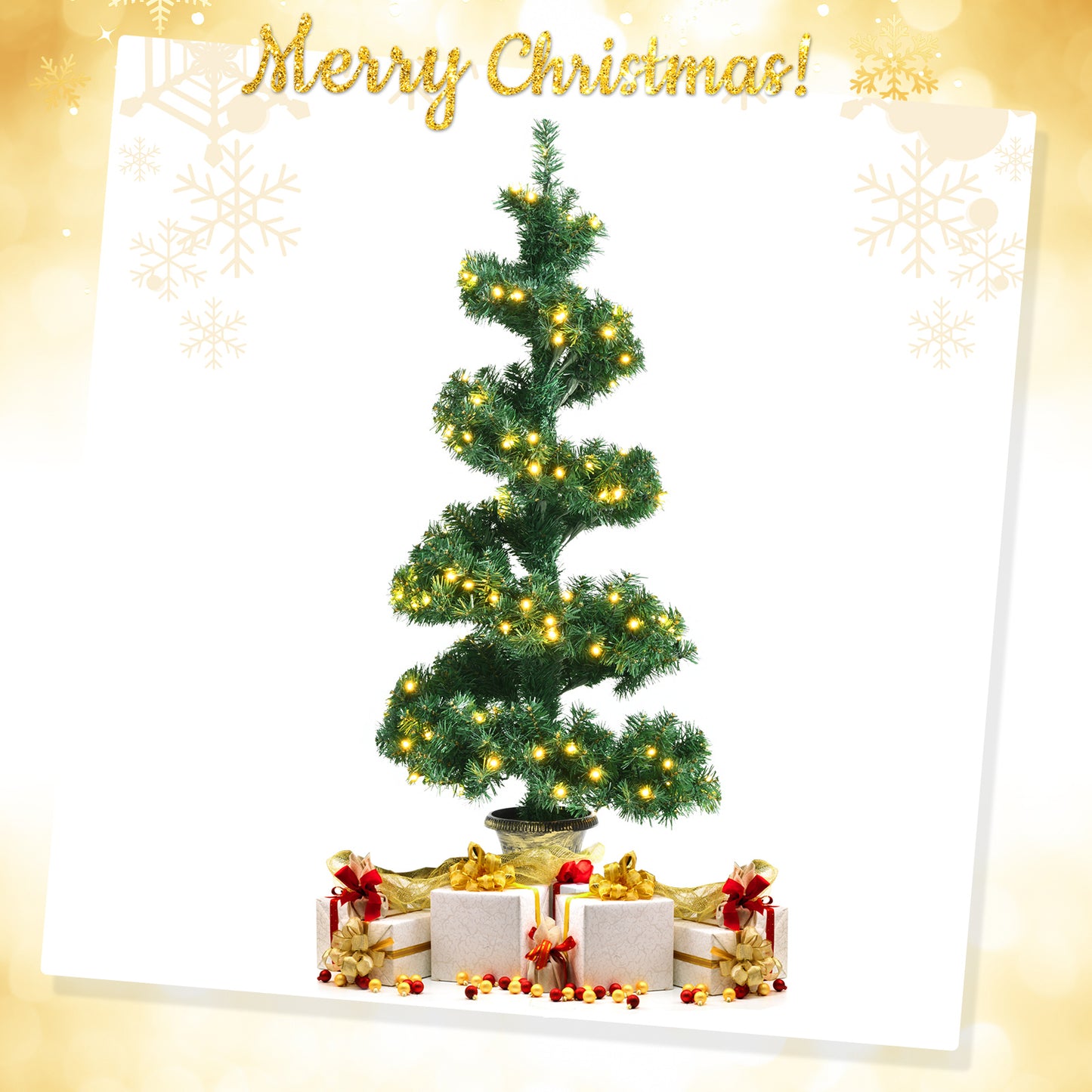 Topbuy Pre-Lit Lifelike Spiral Christmas Tree Topiary Artificial Xmas Tree W/ 150 LED Lights