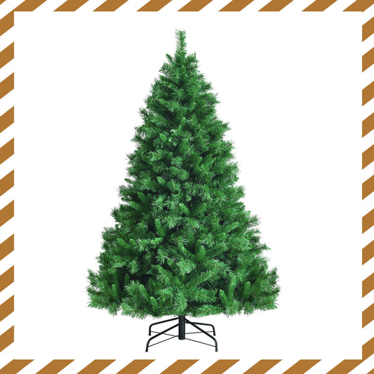 Topbuy Pre-Lit Hinged Lifelike Xmas Tree 6FT/7FT/9FT Lush Artificial Christmas Tree W/ 828/1208/2264 PVC Tips 350/500/850 LED Lights 8 Flash Modes