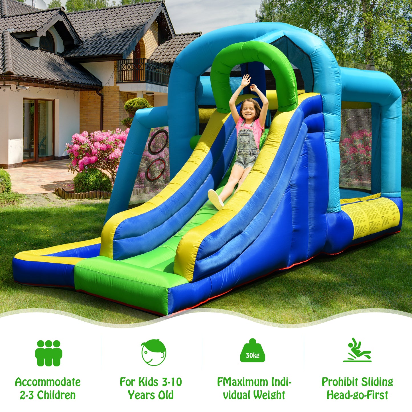Topbuy 5-in-1 Inflatable Bounce House Jumping Castle Kids Slide Park Ball Pit for Outdoor&Indoor Without Air Blower
