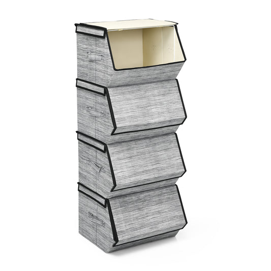 Topbuy Stackable Bins Set of 4 Storage Cubes Fabric Baskets with Lid Storage Organizers with Handles Black/Brown/Grey