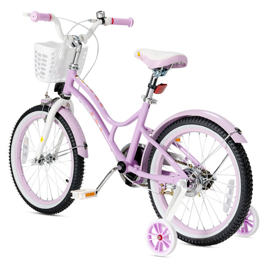 Topbuy 18'' Kids Bike w/Removable Training Wheels &Adjustable Seat Toddlers Freestyle Adjustable Bicycle Purple/Pink