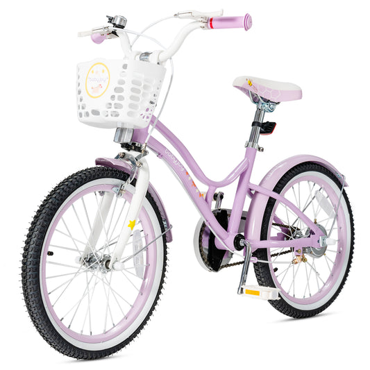 Topbuy 18'' Kids Bike w/Removable Training Wheels &Adjustable Seat Toddlers Freestyle Adjustable Bicycle Purple/Pink
