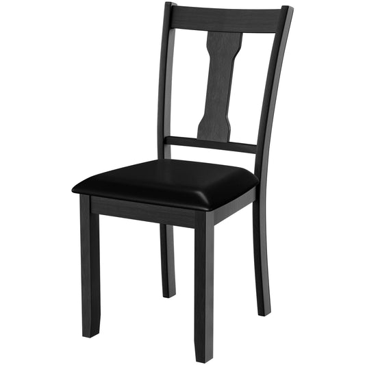 Topbuy Set of 2 Dining Room Chairs Modern Wood Dining Side Chair High Back Kitchen Chairs with Rubber Wood Frame Black/Coffee