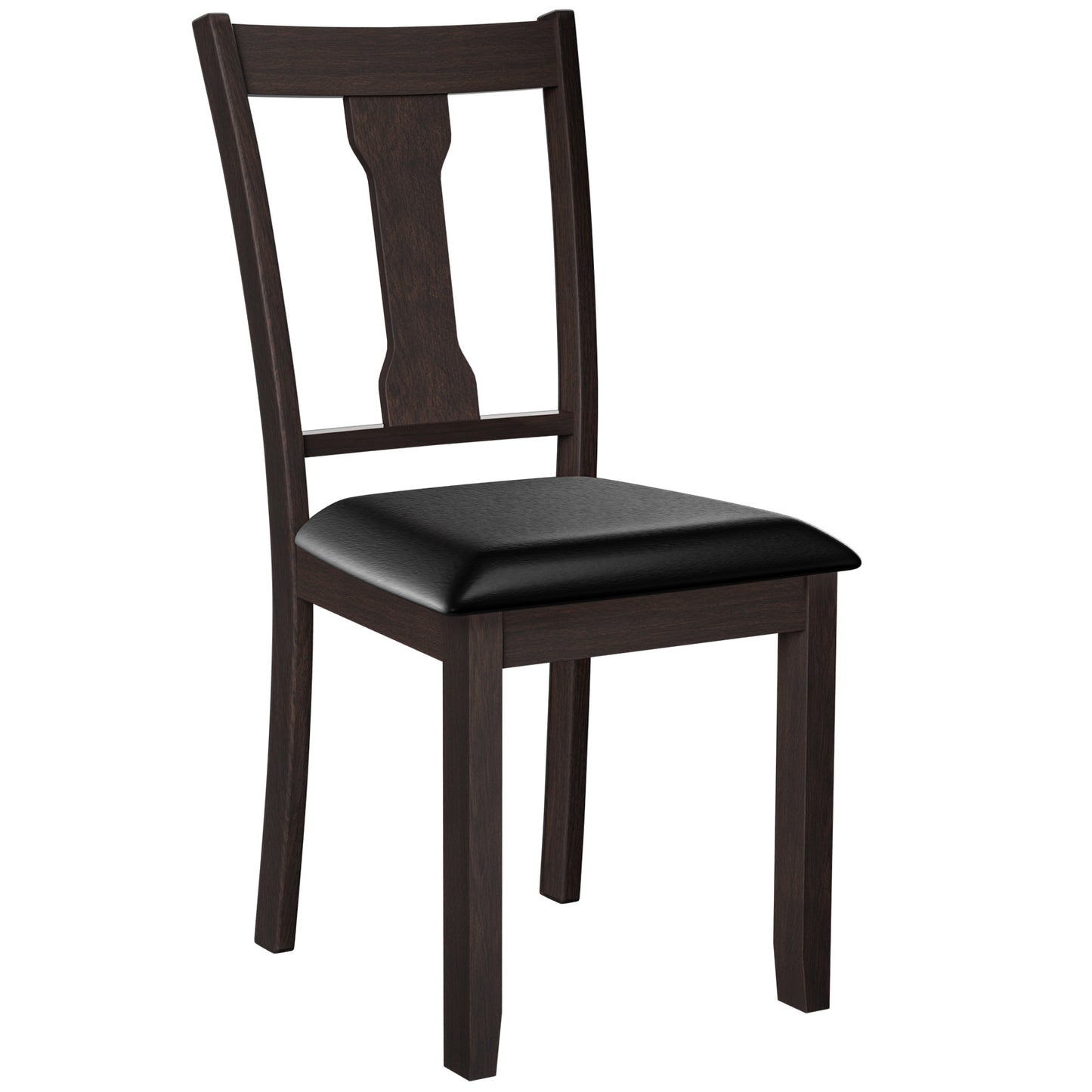 Topbuy Set of 2 Dining Room Chairs Modern Wood Dining Side Chair High Back Kitchen Chairs with Rubber Wood Frame Black/Coffee
