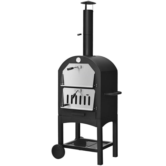 Topbuy 2 Layer Steel Pizza Oven Wood Fire Pizza Grill Maker with Waterproof Cover&Pizza Stone for Outdoor