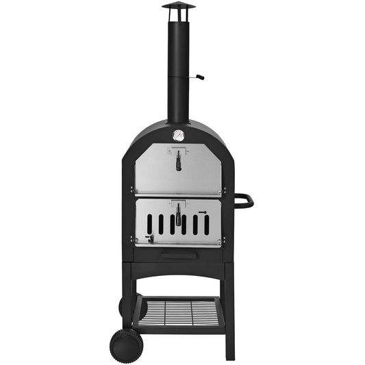 Topbuy 2 Layer Steel Pizza Oven Wood Fire Pizza Grill Maker with Waterproof Cover&Pizza Stone for Outdoor