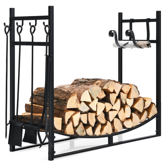 Topbuy 36'' Firewood Rack with Tool Set 36'' Fireplace Log Holder for Indoor&Outdoor Wood Stacker Lumbar Storage Organizer