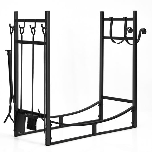 Topbuy 30'' Firewood Rack with Tool Set 30'' Fireplace Log Holder for Indoor&Outdoor Wood Stacker Lumbar Storage Organizer