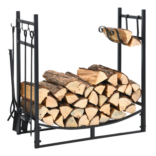 Topbuy 30'' Firewood Rack with Tool Set 30'' Fireplace Log Holder for Indoor&Outdoor Wood Stacker Lumbar Storage Organizer