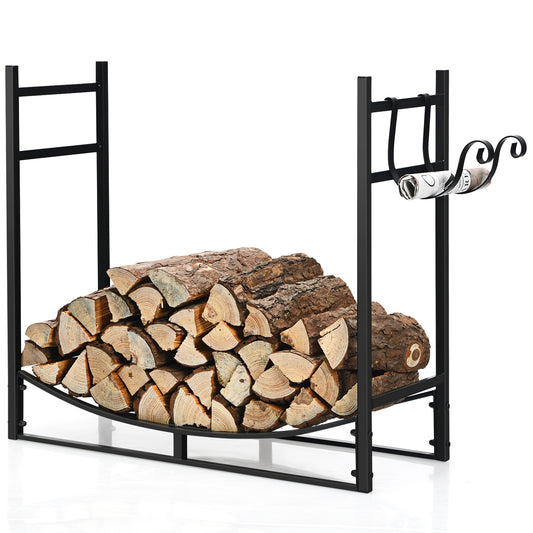 Topbuy 33'' Firewood Rack with Kindling Holder 33'' Fireplace Log Holder for Indoor&Outdoor Wood Stacker Lumbar Storage Organizer