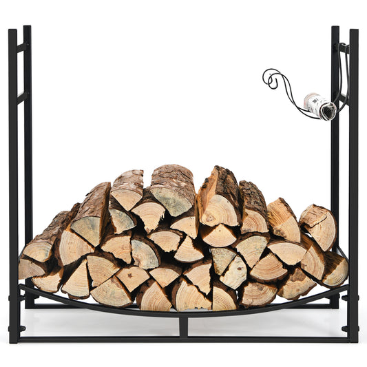 Topbuy 33'' Firewood Rack with Kindling Holder 33'' Fireplace Log Holder for Indoor&Outdoor Wood Stacker Lumbar Storage Organizer