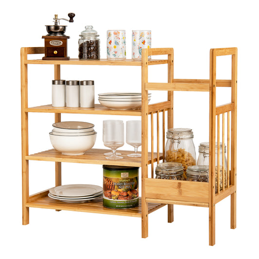 Topbuy 4-Tier Bamboo Shoe Rack Entryway Organizer with Umbrella Holder & Storage Shelves for Living Room&Hallway