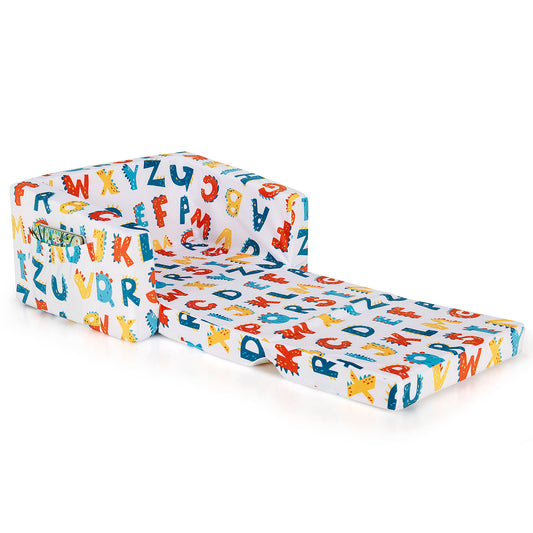 Topbuy 2-in-1 Convertible Kids Sofa Flip Open Couch w/Sturdy Sponge Construction&Velvet Fabric Multi-Color