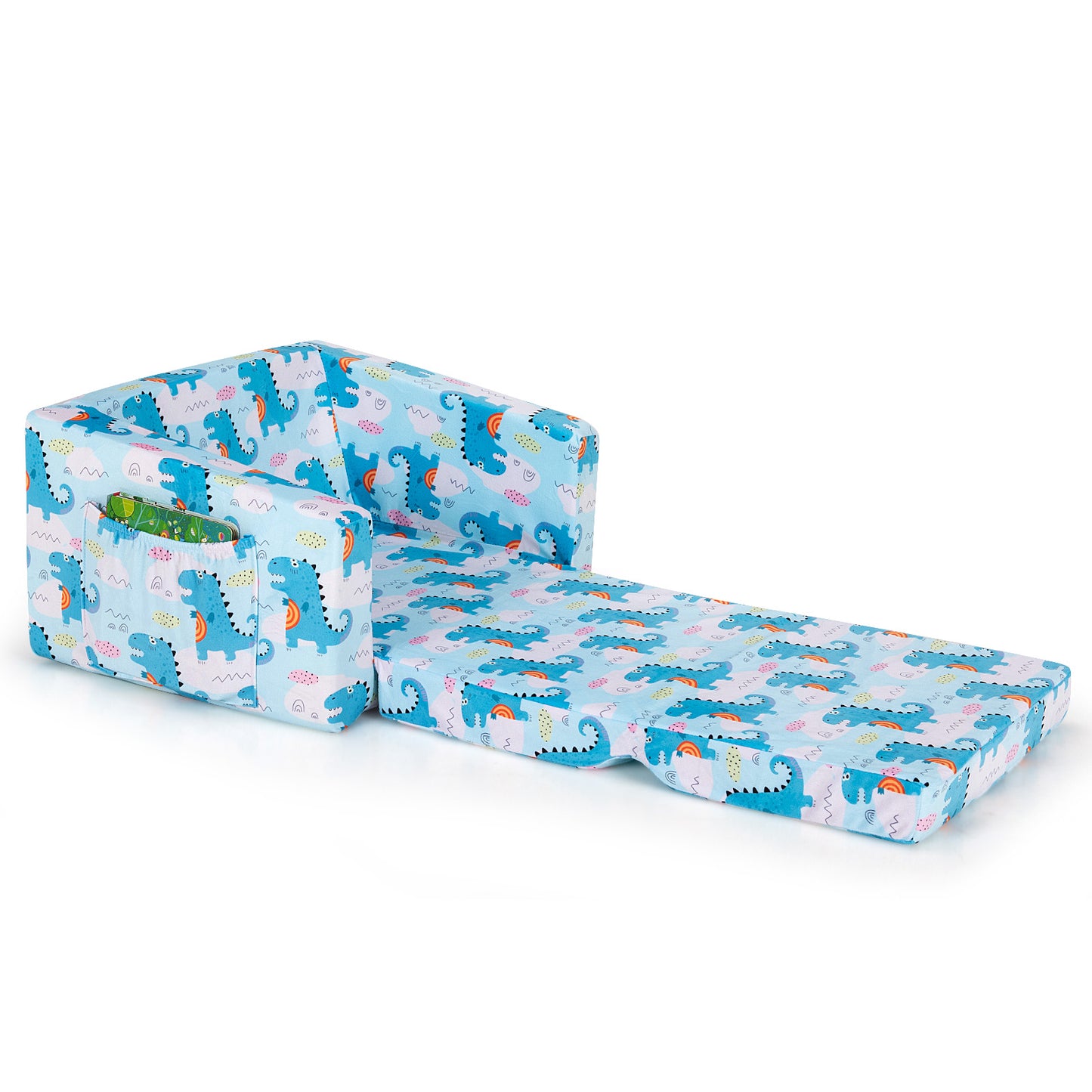 Topbuy 2-in-1 Convertible Kids Sofa Flip Open Couch w/Sturdy Sponge Construction&Velvet Fabric Light Blue