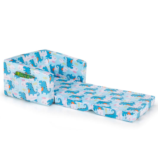 Topbuy 2-in-1 Convertible Kids Sofa Flip Open Couch w/Sturdy Sponge Construction&Velvet Fabric Light Blue