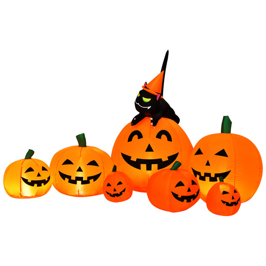 Topbuy 7.5 FT Halloween Inflatable Pumpkin Combo with Witch Black Cat Blow up Pumpkin Decoration with LED Lights