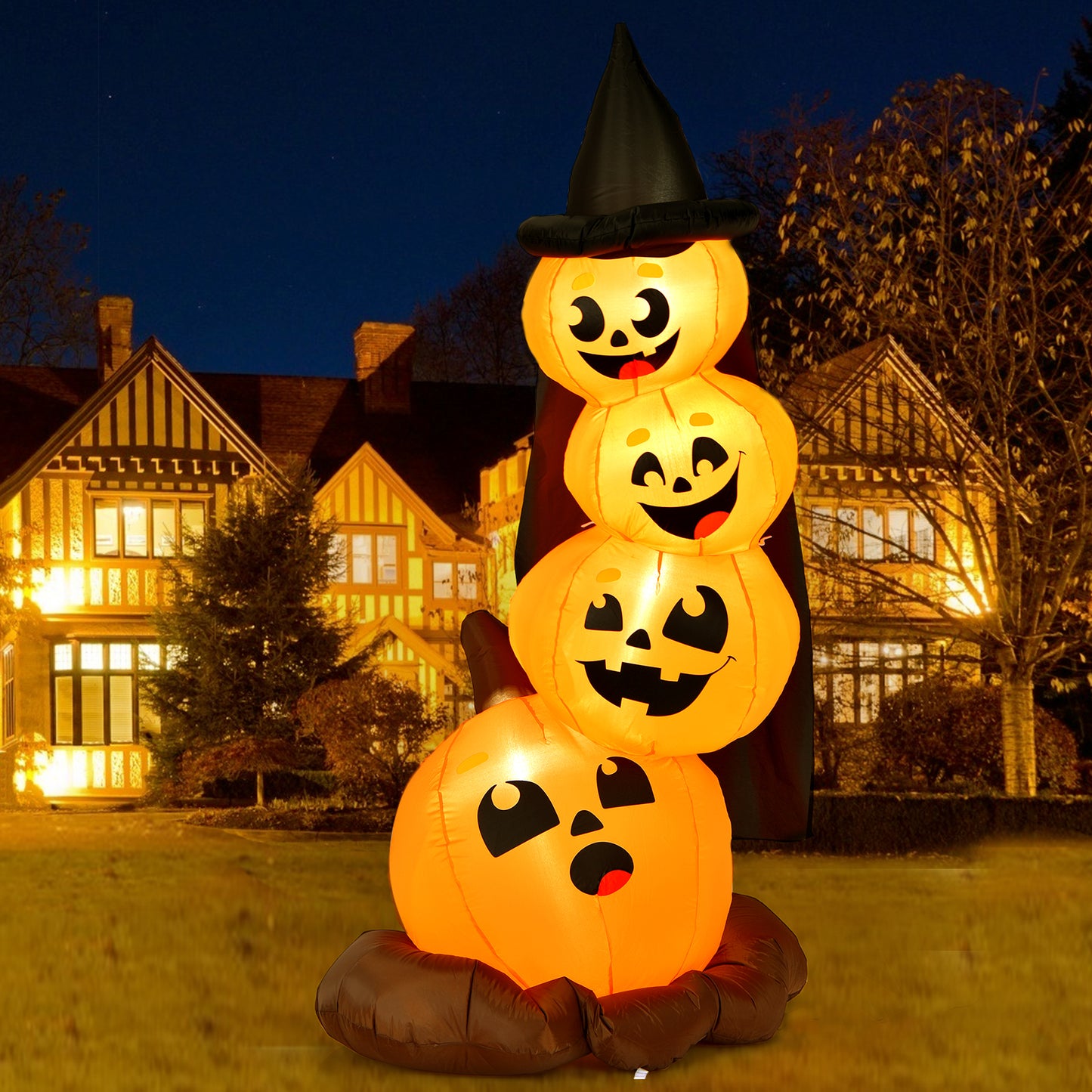 Topbuy 7 FT Halloween Inflatable Pumpkin Combo Blow up Pumpkins w/ Witch?¡¥s Hat with Build-in LED Lights & Blower