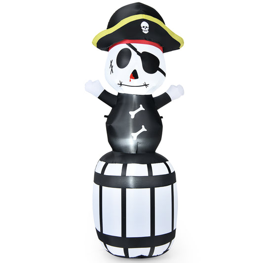Topbuy 8FT Halloween Inflatable Pirate Barrel Quick Air Blow Holiday Decoration Blow Up Halloween Pirate w/ LED Lights