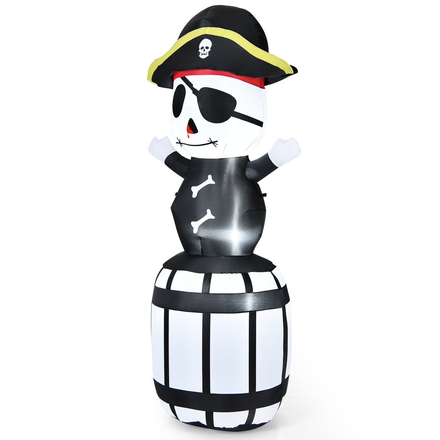 Topbuy 8FT Halloween Inflatable Pirate Barrel Quick Air Blow Holiday Decoration Blow Up Halloween Pirate w/ LED Lights