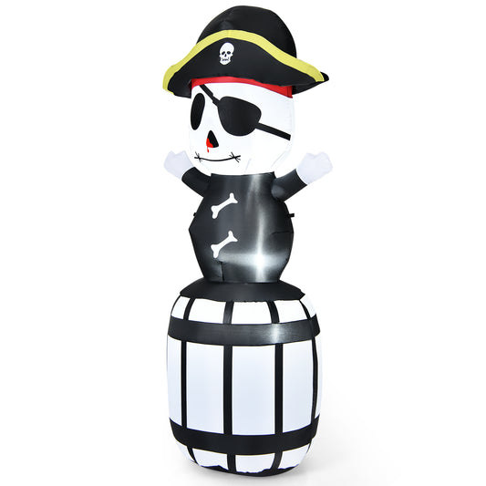 Topbuy 8FT Halloween Inflatable Pirate Barrel Quick Air Blow Holiday Decoration Blow Up Halloween Pirate w/ LED Lights