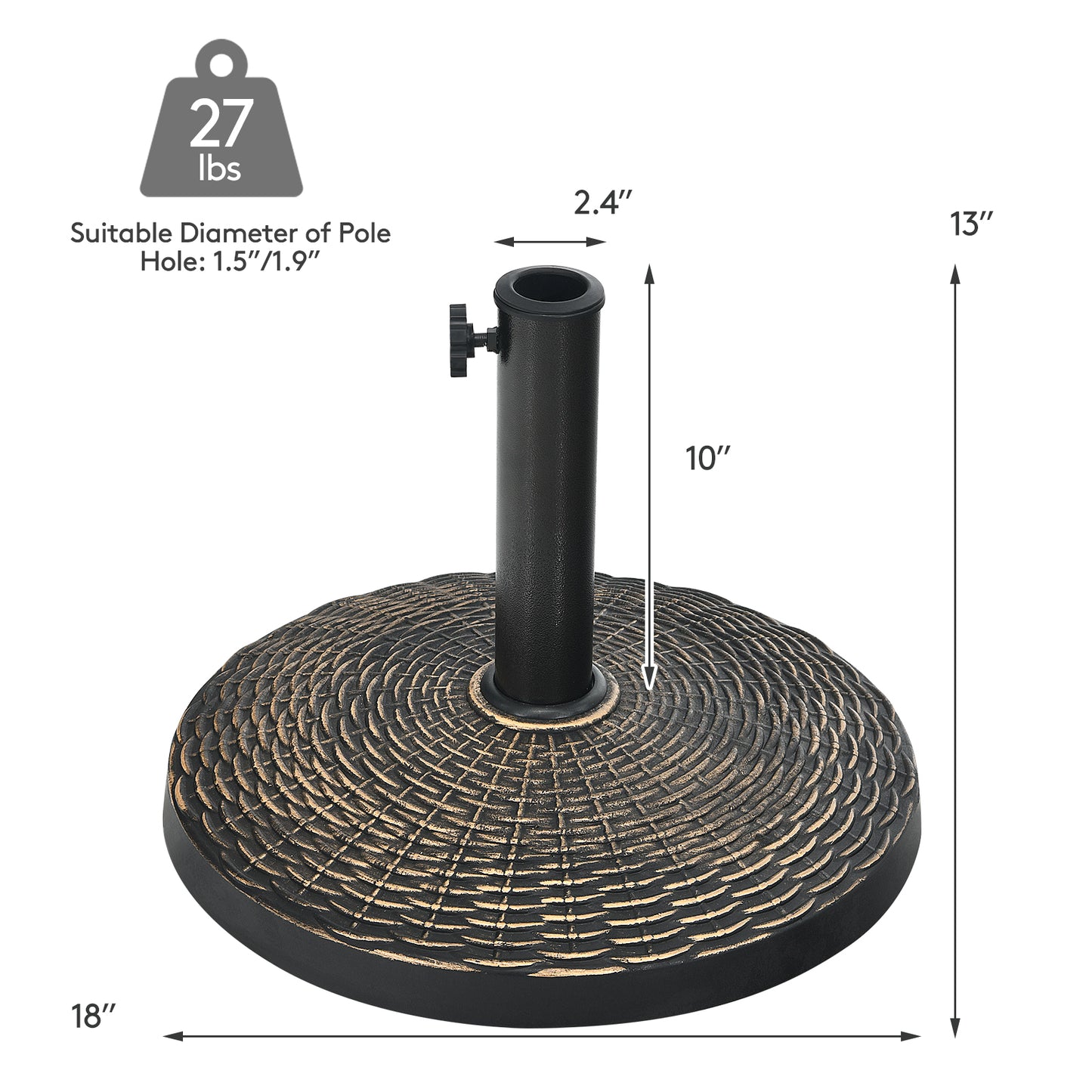 Patiojoy Outdoor Market Umbrella Base Stand Heavy-duty Resin Round Pole Holder