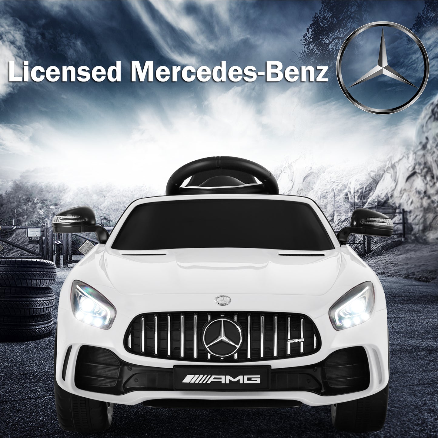 Topbuy 12V Kids Ride On Car Licensed Mercedes-Benz GTR Battery Powered Electric Vehicle Kids Car with Remote Control Black/Green/Red/White