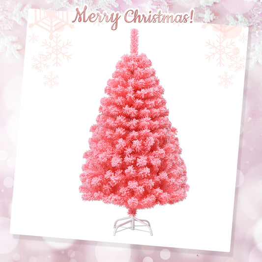 Topbuy Pink Christmas Tree 4.5Ft/6.5Ft/7.5Ft Xmas Decoration Tree w/ 348/884/1364 Snow Flocked PVC Tips & Metal Stand