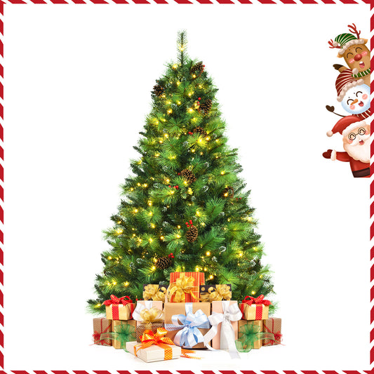 Topbuy 6ft/7ft/8ft Pre-lit Christmas Tree Artificial Christmas Pine Tree w/ 350/500/700 LED Lights & 814/1146/1750 Branch Tips