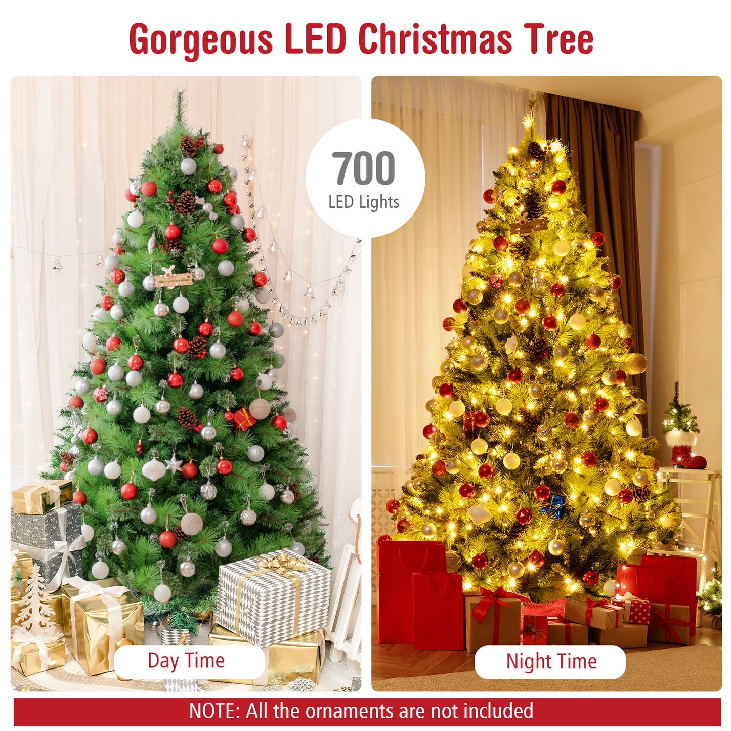 Topbuy 6ft/7ft/8ft Pre-lit Christmas Tree Artificial Christmas Pine Tree w/ 350/500/700 LED Lights & 814/1146/1750 Branch Tips
