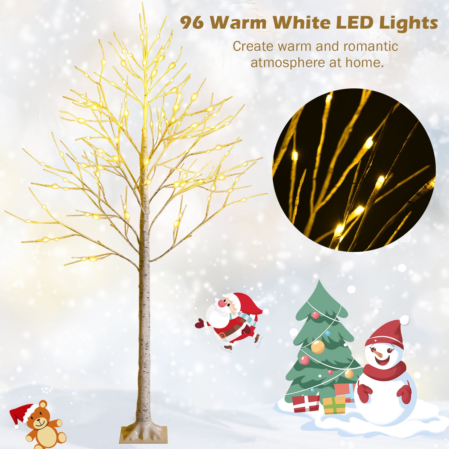 Topbuy 4FT/5FT/6FT Artificial White Birch Tree Pre-lit Twig Birch Tree Designed for Holiday Festival