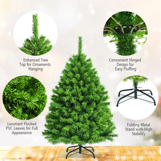 Topbuy Flocked Christmas Tree in Green Color 4.5FT/6.5FT/7.5FT Verdant Realistic Hinged Xmas Tree W/ 392/924/1404 Branch Tips