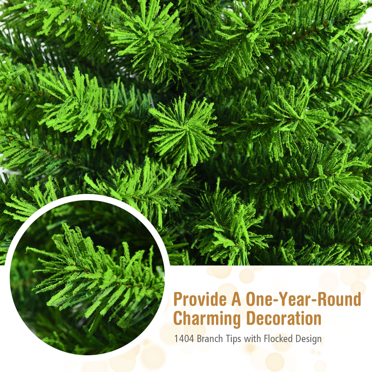 Topbuy Flocked Christmas Tree in Green Color 4.5FT/6.5FT/7.5FT Verdant Realistic Hinged Xmas Tree W/ 392/924/1404 Branch Tips