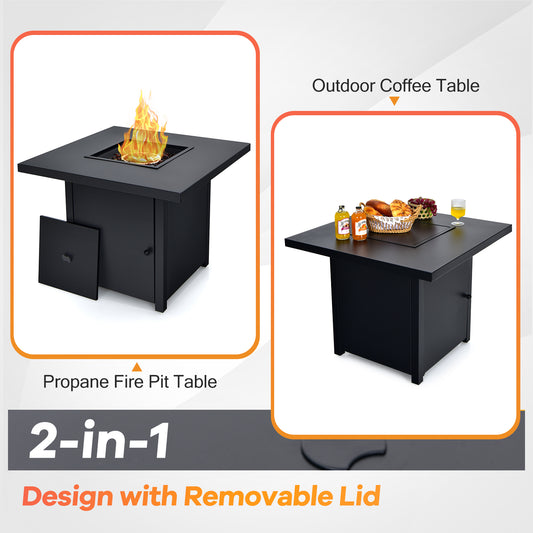 Topbuy 32'' Propane Fire Pit Table 40,000 BTU Gas Fire Pit Patio Square Firetable for Backyard Garden Deck