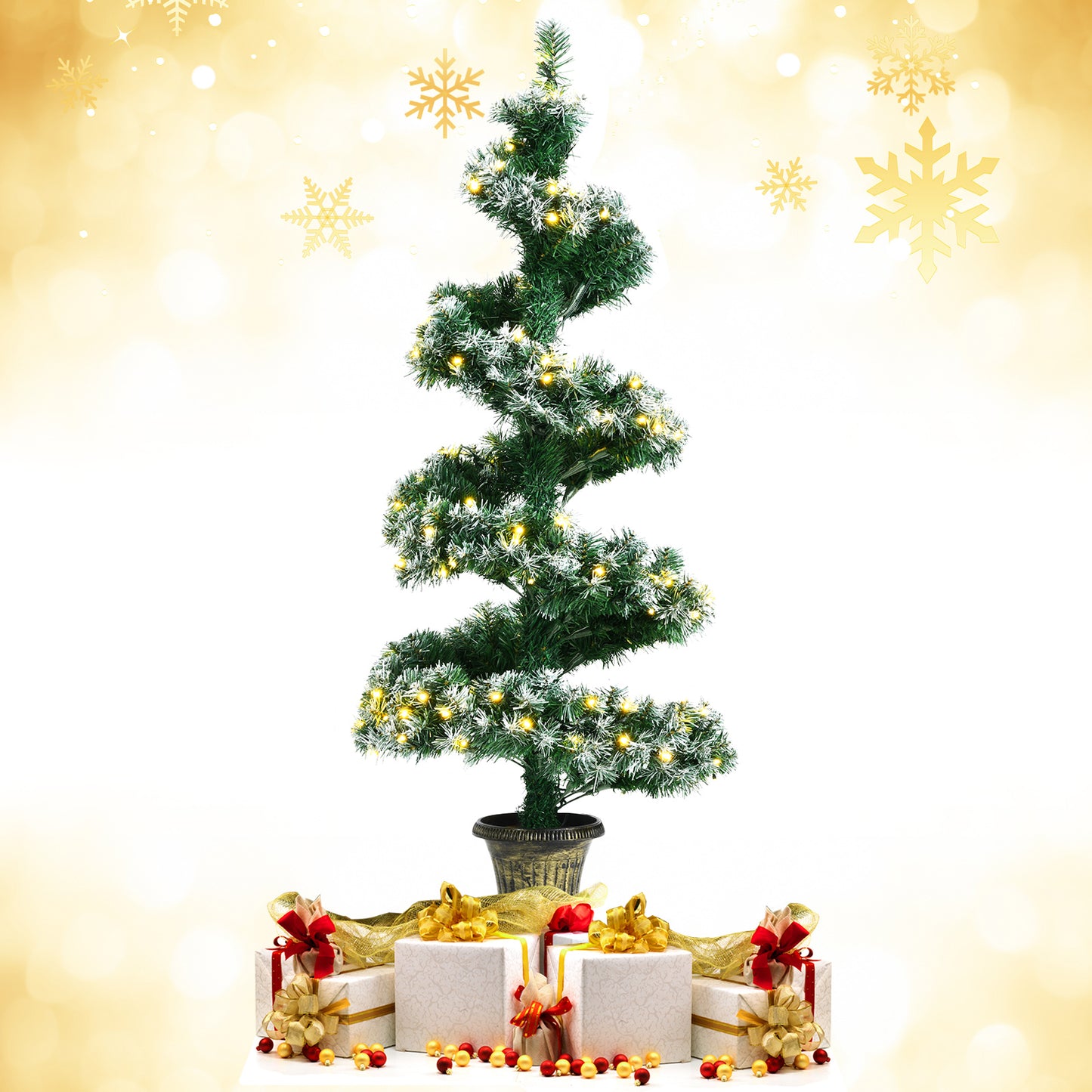 Topbuy Pre-Lit Topiary Artificial Entrance Tree 4FT Spiral PVC Festival Tree W/ 364 PVC Tips