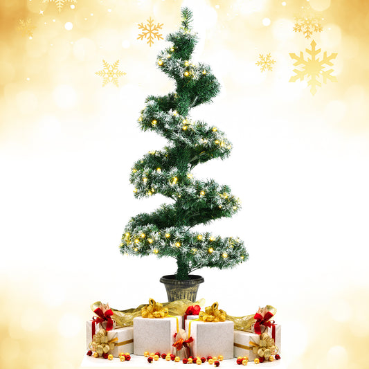 Topbuy Pre-Lit Topiary Artificial Entrance Tree 4FT Spiral PVC Festival Tree W/ 364 PVC Tips