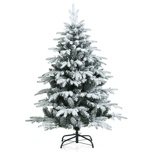 Topbuy 4.5FT/6FT/7FT Snow Flocked Christmas Tree, Pre-lit Artificial Xmas Tree w/ 120/260/300 LED Lights & 757/1415/1687 PE & PVC Branch Tips