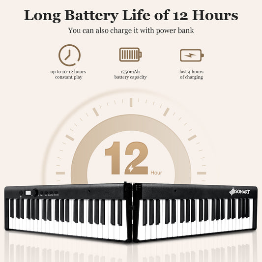 Topbuy 88-Key Foldable Digital Piano Keyboard Semi Weighted Piano Keyboard Full Size Lighted Keys for Beginner Black/White