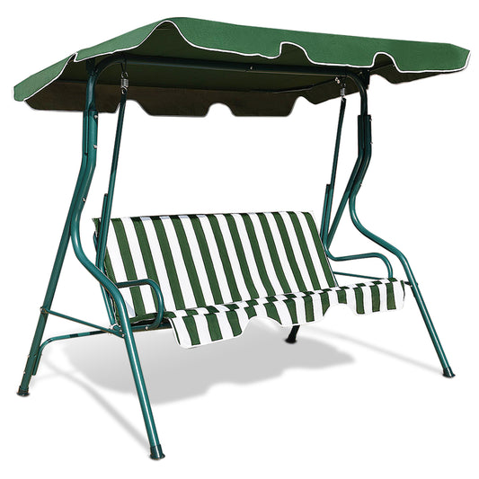 Patiojoy 3-Seats Outdoor Glider Hammock with Adjustable Waterproof Canopy Aluminum Frame Patio Swing Chair Green/Black/Blue/Coffee