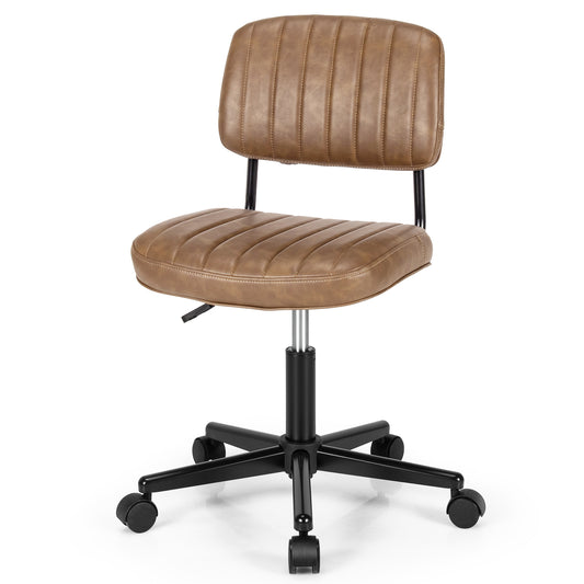 Topbuy Leisure Office Chair Mid-back Swivel Task Chair PU Leather Adjustable Armless Chair Retro Design Black/Brown