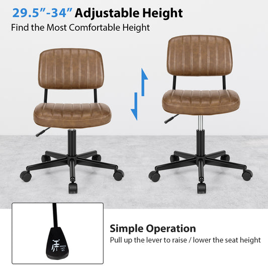 Topbuy Leisure Office Chair Mid-back Swivel Task Chair PU Leather Adjustable Armless Chair Retro Design Black/Brown